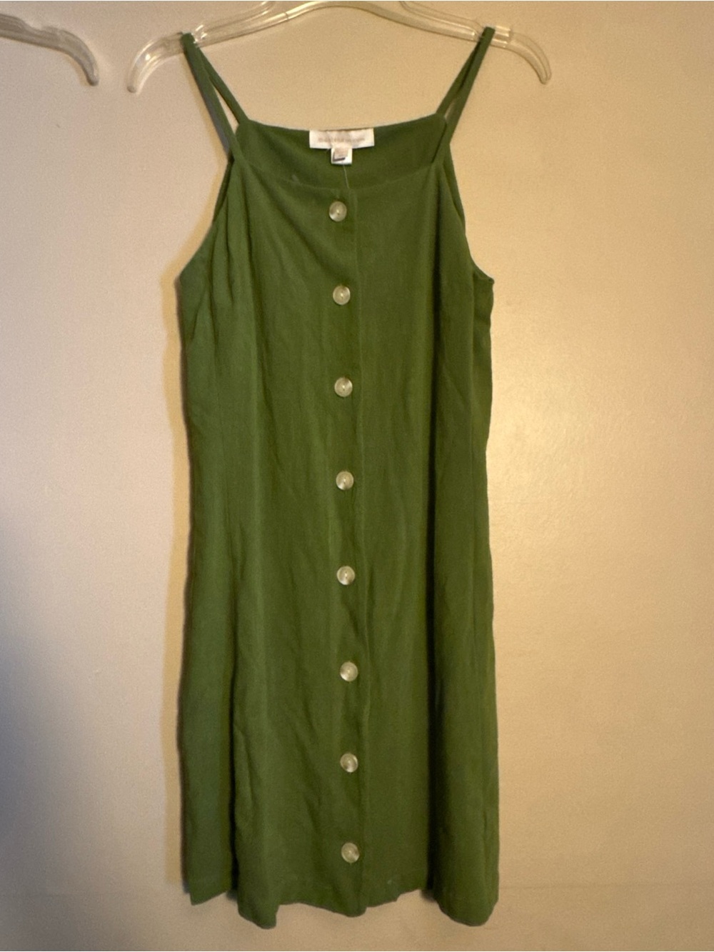 Monteau Linen Olive Green Button-Up Dress